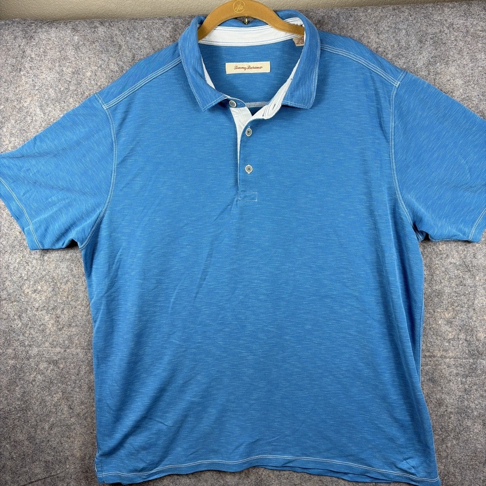 Tommy Bahama Polo Shirt Mens 2XL Blue Short Sleeve Golf Outdoor Beach